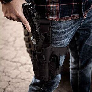Tactical Holster Adjustable Pistol Gun Drop Leg Thigh Magazine Pouch Right Hand